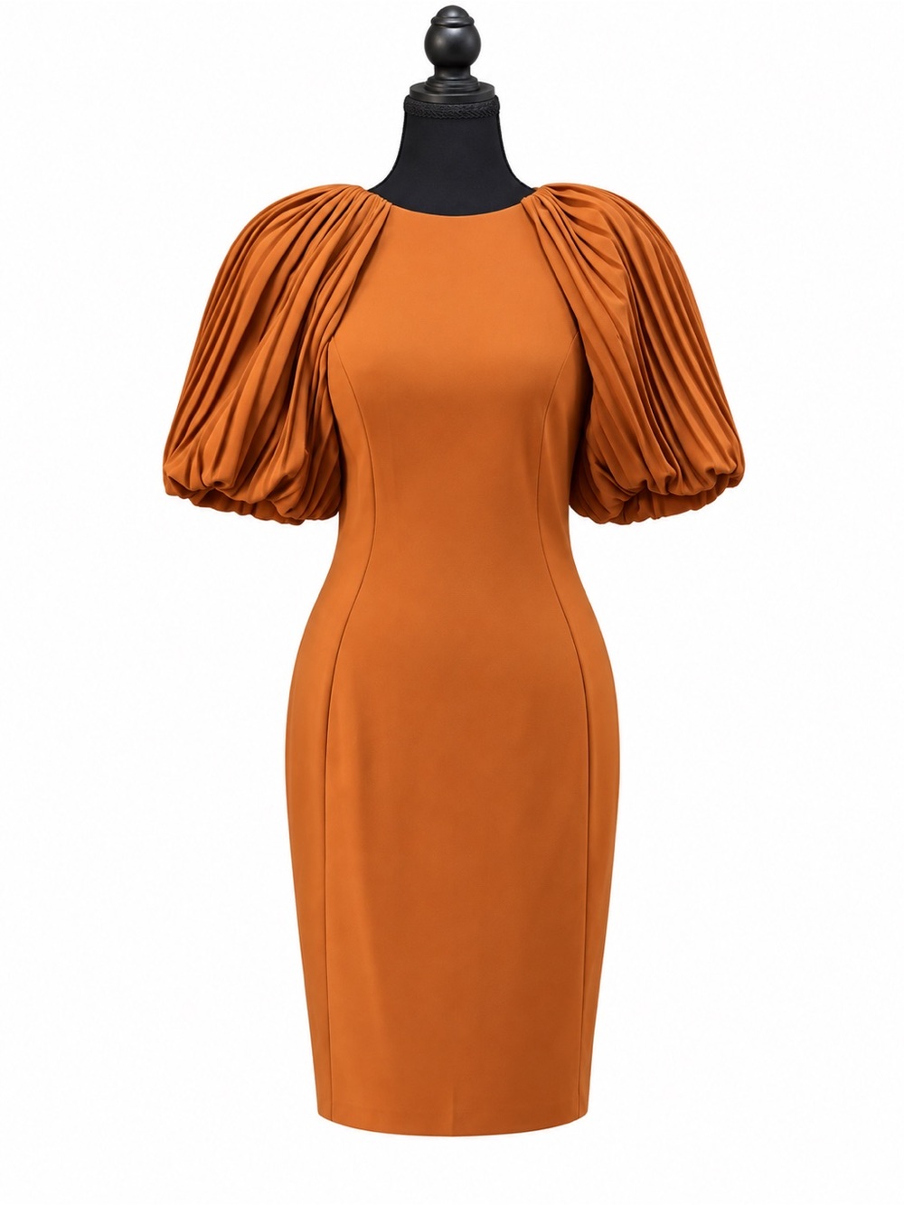 Calvin Klein Rust-Orange Puff Sleeve Midi Dress